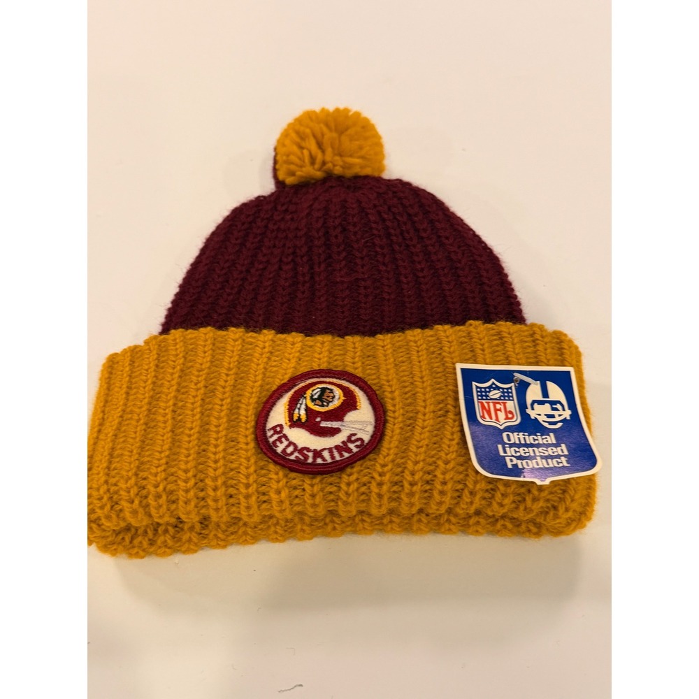 Vintage Washington Redskins Pom Beanie Hat NFL Deadstock NOS Orlon Acrylic 1980s